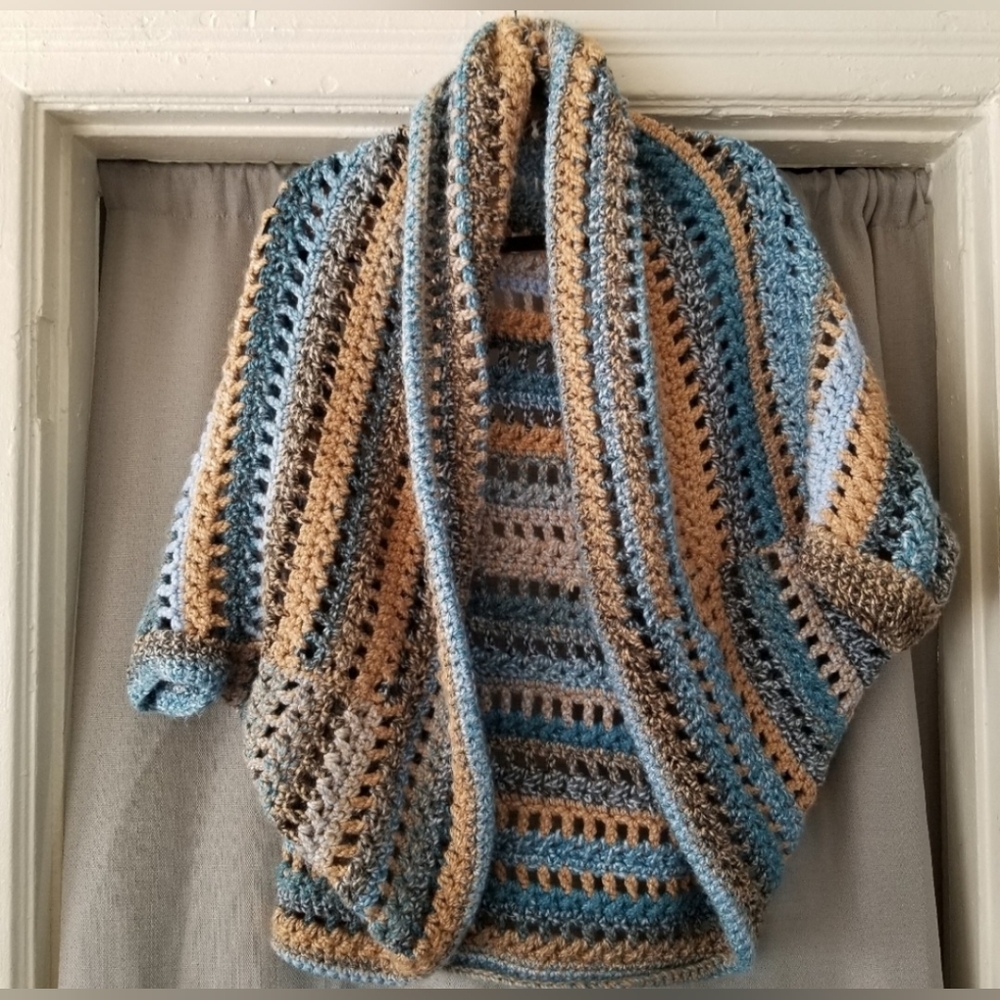Shrug Crochet Cardigan Sz-One size fits most. Would say sz M to Lg